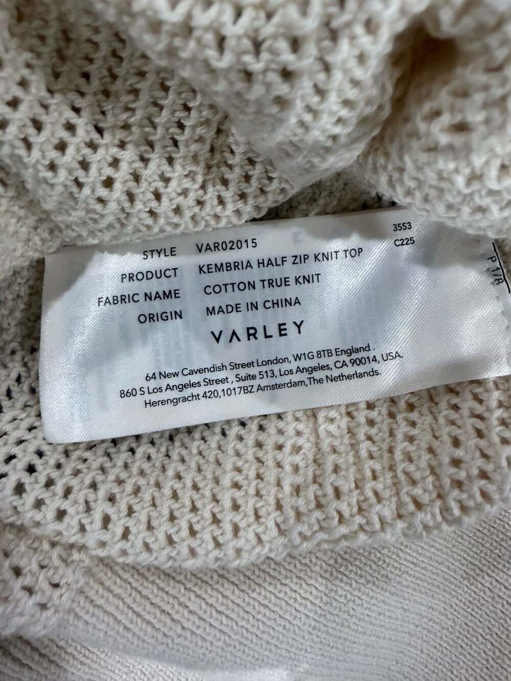 Varley Kembria Half Zip Cotton Knit Sweater Oatmeal Large Quiet Luxury - Picture 6 of 9